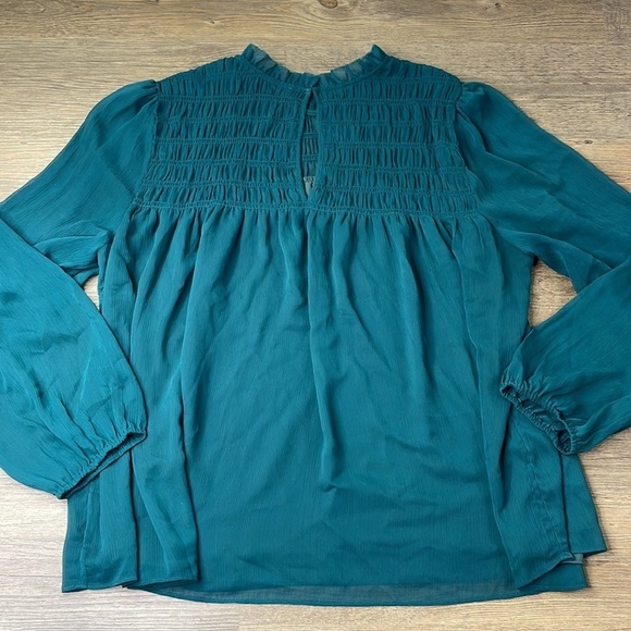 Banana Republic Women’s Turquoise Ruffle Collar Long Sleeve Blouse, size XL - Picture 9 of 10